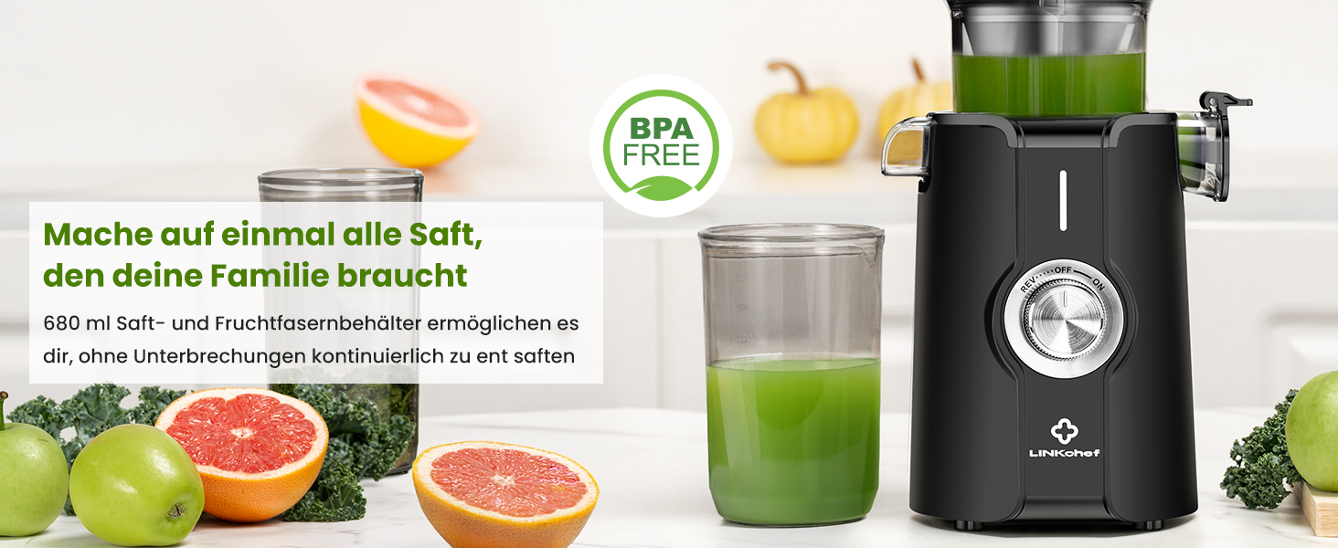 LINKChef Slow Juicer: Холодне віджимання овочів та фруктів, 115 мм, чорний, BPA Free