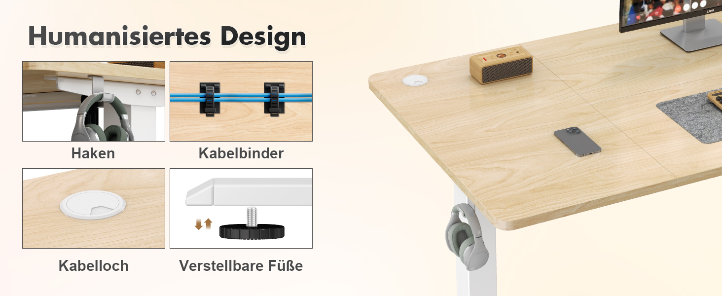 Електричний регульований стіл Devoko 120x60 см: офісний, для комп'ютера, з пам'яттю висоти, стоячий, бежевий