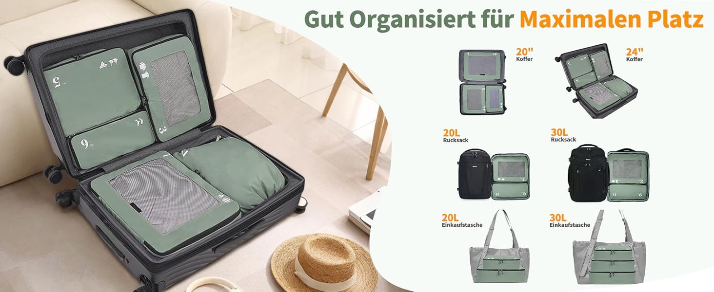 Набір органайзерів для валізи ECOHUB (7 предметів), дорожні пакувальні куби з застібкою-блискавкою з переробленого PET, синій