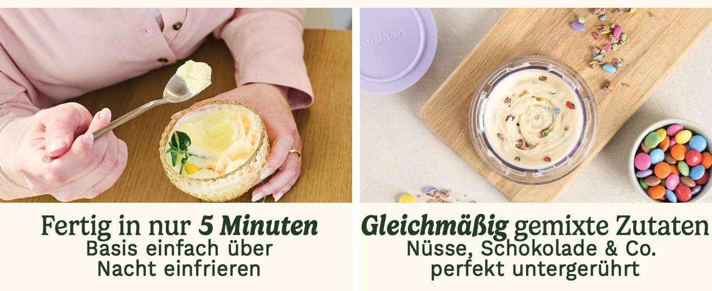 Морожениця Cuisinart FreezeEase з автоматичним охолодженням: морозиво, сорбет, заморожений йогурт - 3 режими, без попереднього заморожування, готовність за 40 хвилин, функція підтримки температури (біло-сіра)