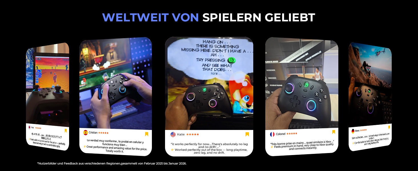Ігровий бездротовий контролер ECHTPower для PC, Switch, Steam Deck, Android, iOS — RGB-підсвітка, Hall-джойстики, Turbo, вібрація, акумулятор 800mAh, чорний