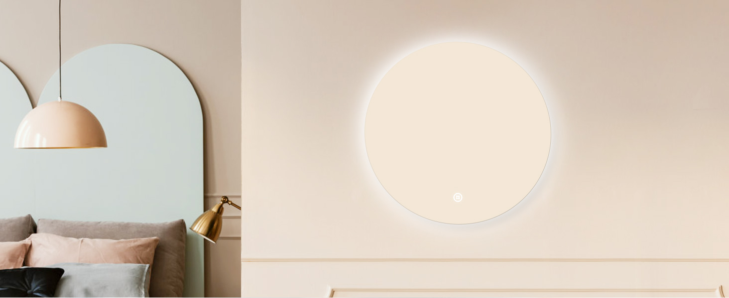 Круглий LED-дзеркало для ванної кімнати S'AFIELINA 60см з підсвічуванням та сенсорним вимикачем, регулювання кольору світла (тепле, нейтральне, холодне), диммування