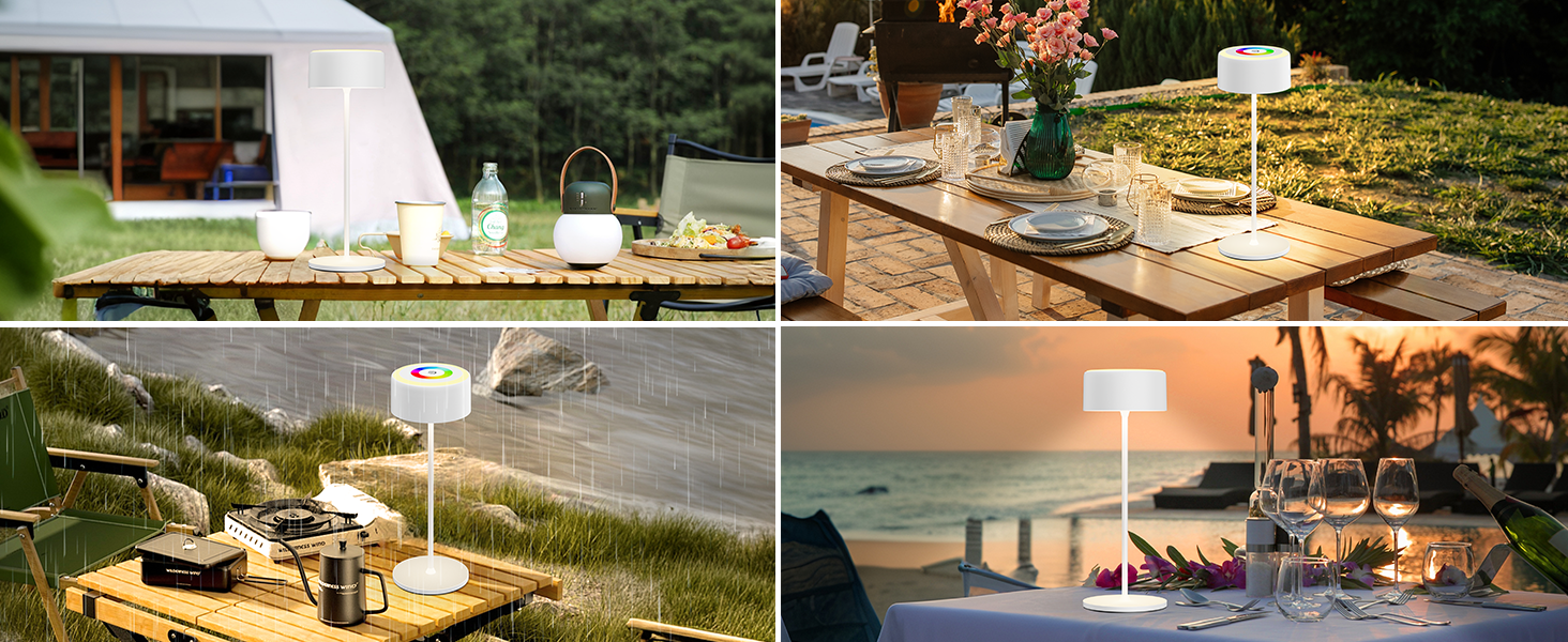 LED-лампа настільна акумуляторна з регулюванням яскравості, перезарядна, 3000-6000K+RGB, USB-C, для дому та вулиці, водонепроникна (IP54), алюмінієва