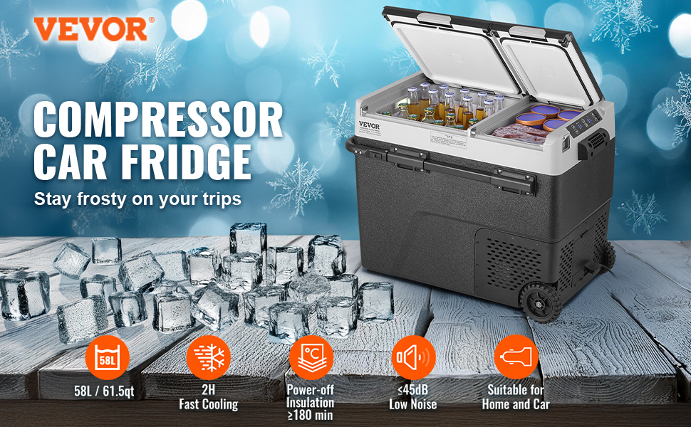 Автохолодильник VEVOR 50л портативний двозонний компресорний -20°C до +20°C для авто, кемпінгу, дому