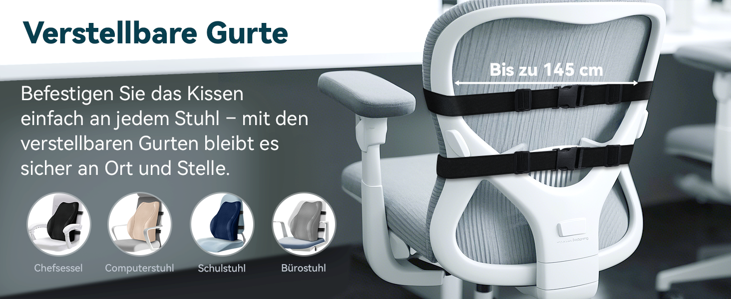 Подушка для спини Ergonomisches RückenKissen Travel Ease з гелевою піною Memory Foam, для офісного крісла, з антистатичним, приємним до шкіри чохлом, для комфортної посадки (Чорний)