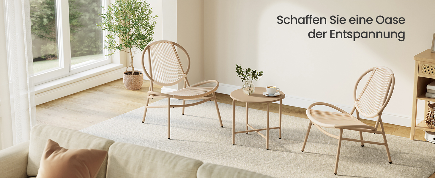 Набір садових меблів SONGMICS з поліротану для балкона та тераси (3 предмети): стіл та 2 крісла, колір – верблюжий