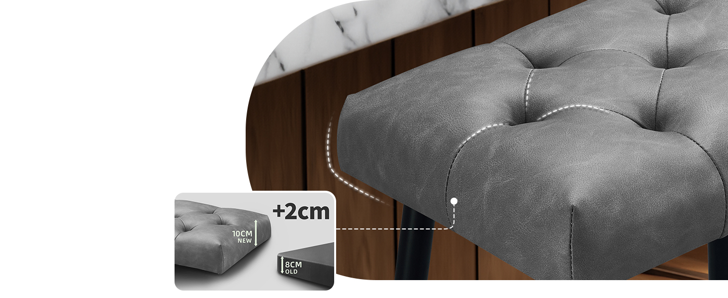 Набір з 2 барних стільців з мікрофібри, сірого кольору, з підніжкою, 62.5 см, без спинки для кухні, бістро, їдальні