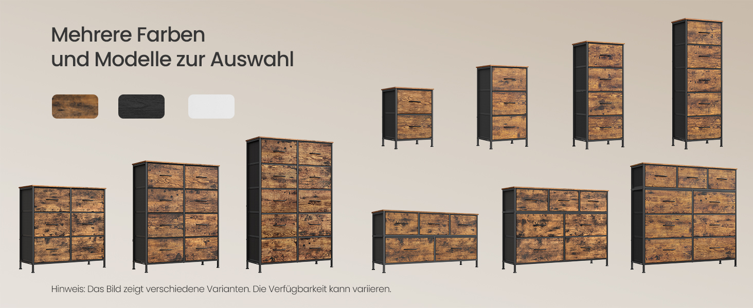 SONGMICS Комод зі 8 висувними ящиками, шафа для зберігання, сталь, МДФ, флізелін, для спальні, прихожої, вітальні, вінтажний коричневий + чорний, LGS124BH04