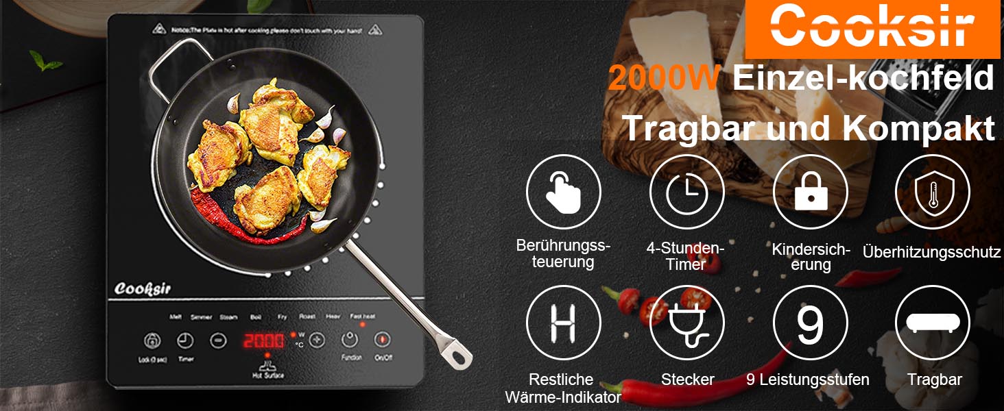 Плита електрична склокерамічна 2000W 28 см з таймером та блокуванням Glaskeramikkochfeld