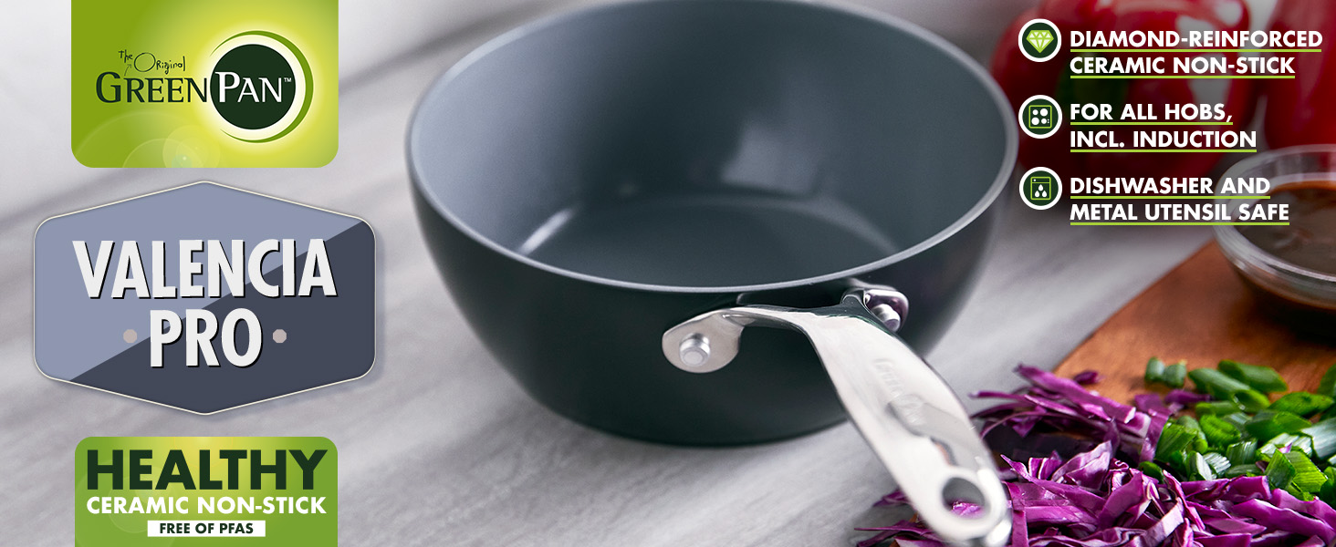 GreenPan Valencia Pro каструля з нержавіючої сталі 20 см / 2 л, з антипригарним покриттям Hartelox, без PFAS, для індукційних плит, сумісна з духовкою, сіра