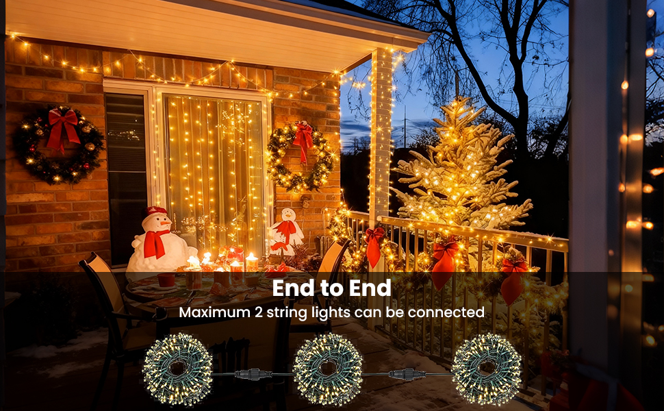 Світлодіодна гірлянда для вулиці та дому 33м, 300 LED, теплий білий колір, 8 режимів роботи, таймер, IP65 водонепроникна, розширювана новорічна ілюмінація для саду та свят