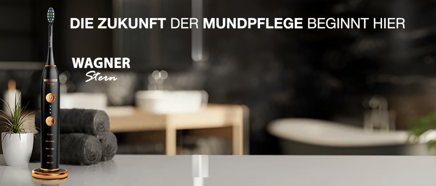 Електрична зубна щітка Wagner Stern WHITEN+ Edition з датчиком тиску. 5 режимів чищення, 3 рівні інтенсивності, 8 насадок, преміум-чохол. Зелена