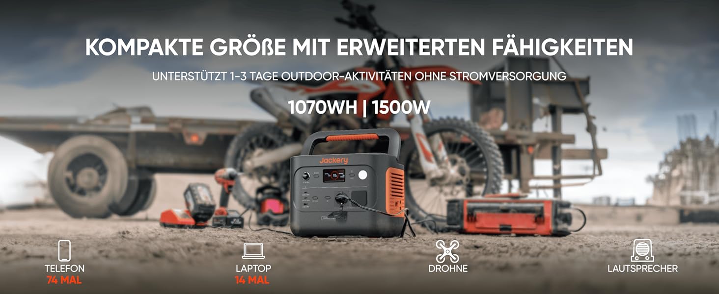 Jackery Explorer 1000 v2 - портативна електростанція, 1070Wh LiFePO4, 1500W, USB-C, швидка зарядка, для кемпінгу та подорожей
