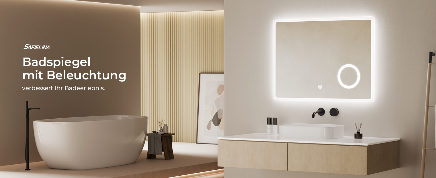 Дзеркало для ванної кімнати S'AFIELINA з підсвічуванням 60x120 см, 3x збільшення, сенсорне керування, IP44, 6500K, холодний білий світ