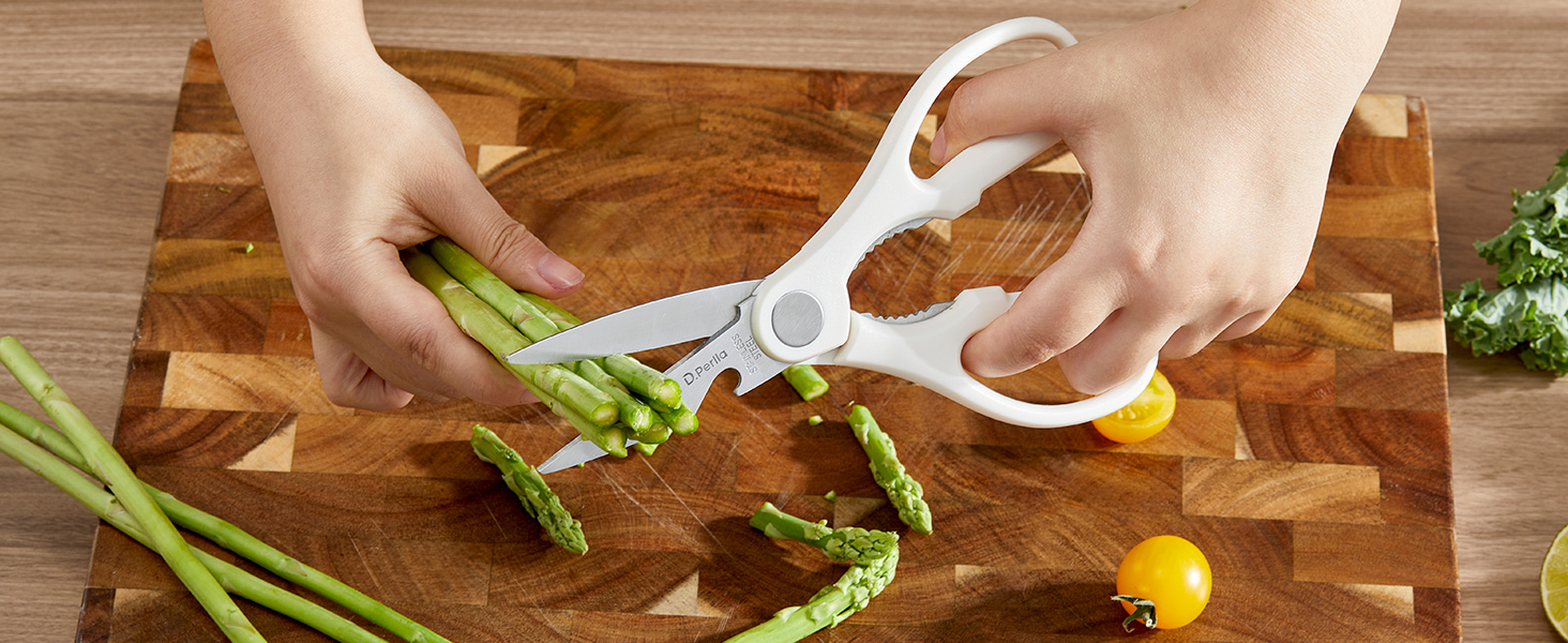 Набір ножів D.Perlla 7 предметів з точилкою, професійний кухонний набір з нержавіючої сталі з пластиковою ручкою та дерев'яним блоком, білий