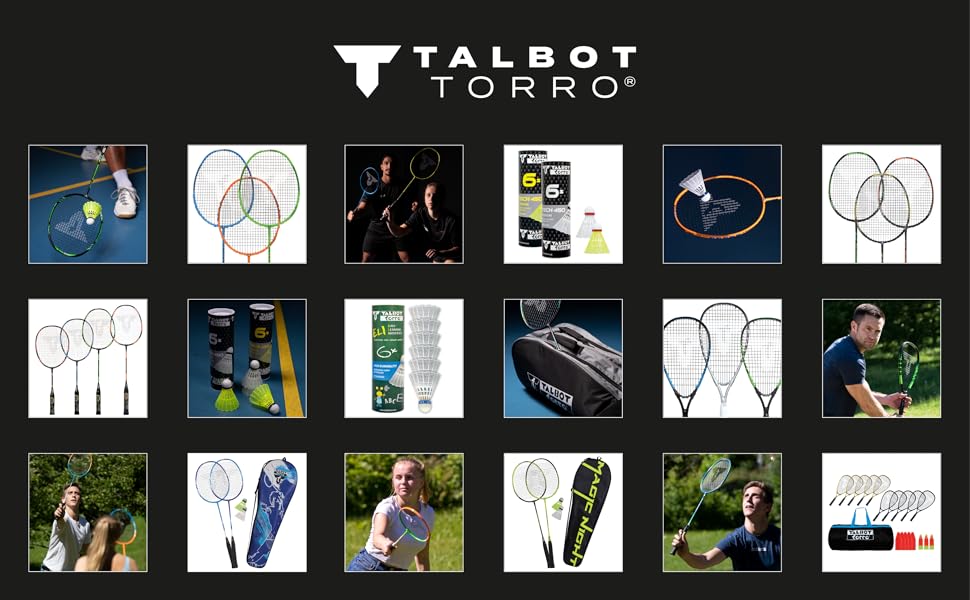 Набір для бадмінтону Talbot-Torro 4-атакуючий плюс, набір для гри в м'яч з 4 ракетками, 3 волана, повний комплект сітки, в мішку для гри в бадмінтон 4-атакуючий плюс, 449406