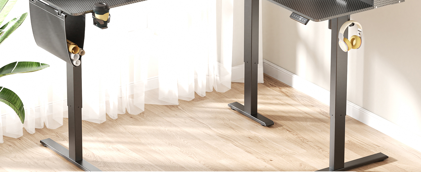 Регульований кутовий стіл L-подібної форми, електричний, 160 x 140 см, з 3 висувними ящиками. Стіл для офісу, роботи, геймінгу, стоячи/сидячи. Чорний колір.