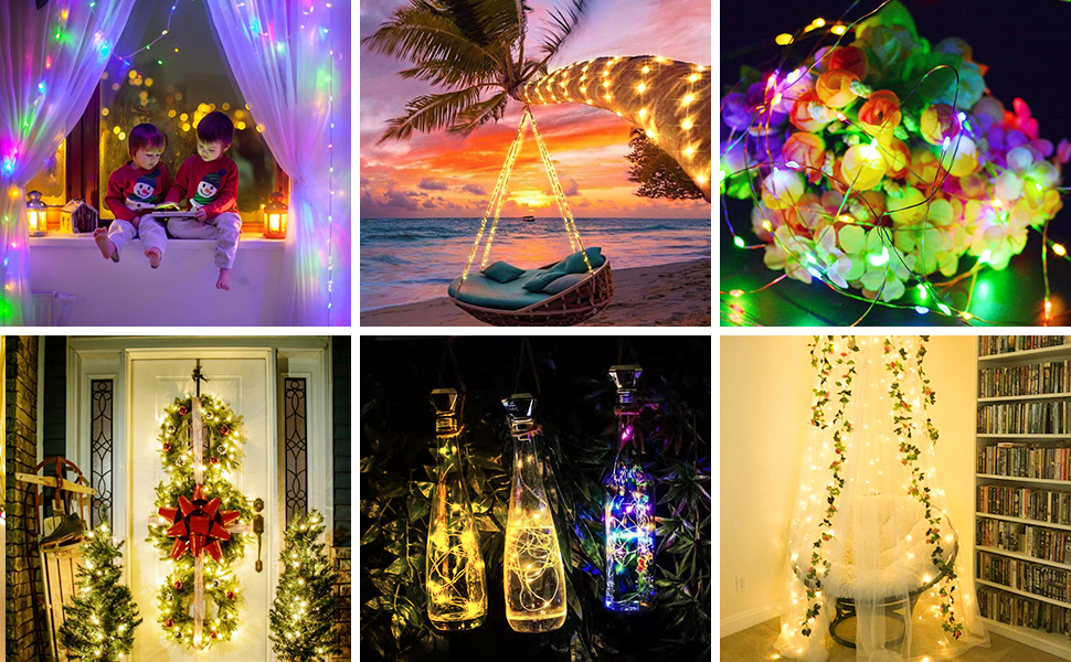 Ланцюжок прикрас з LED-лампочками на батарейках, 100 LED, 10 метрів, 8 режимів, пульт дистанційного керування, таймер, теплий білий, диммування, вологостійкий, для прикрашання на Різдво