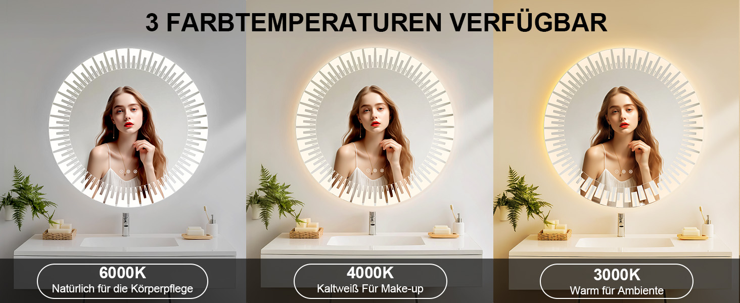 Дзеркало для ванної кімнати YOLEO з підсвічуванням 90x70 см, LED дзеркало з переднім та заднім освітленням, дзеркало для стіни з пам'яттю, 3 регульовані кольори світла, антизапотівання