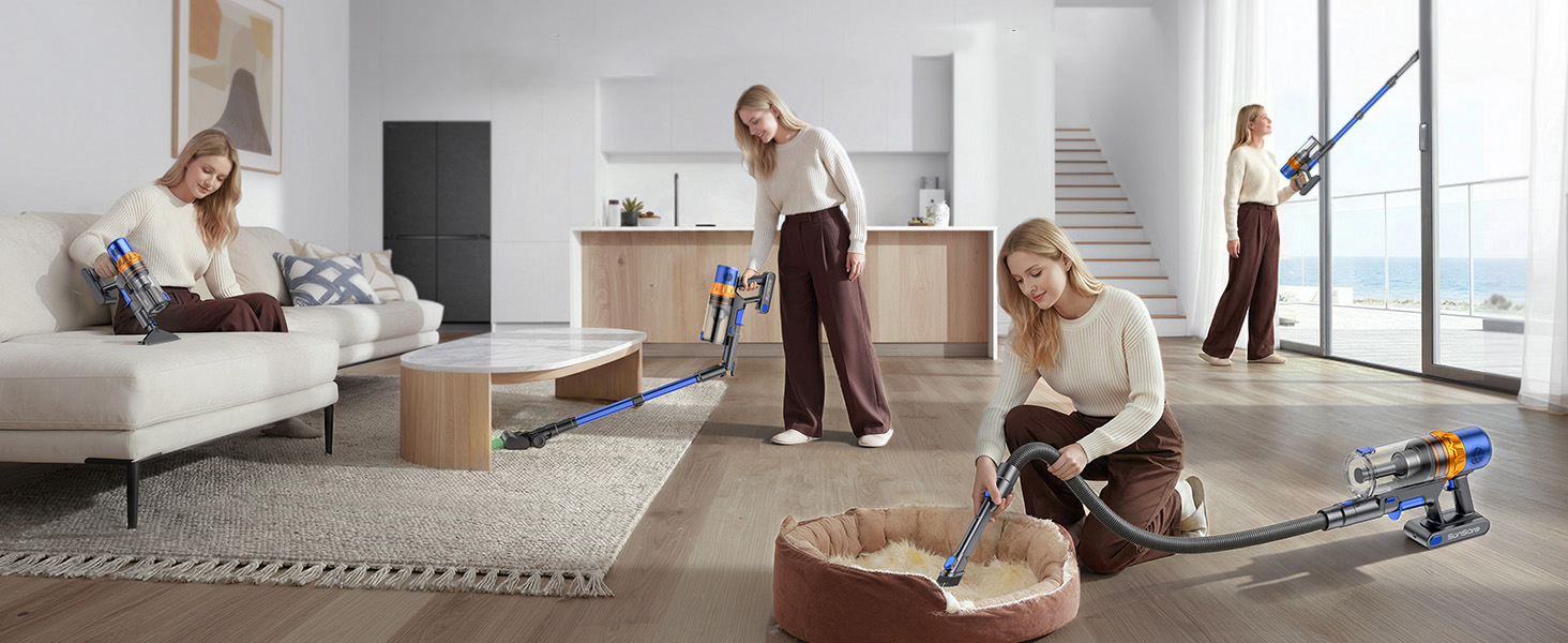 Акумуляторний пилосос SunSare бездротовий 600W 50000Pa 65хв з насадкою 1м, аромафункцією, гнучким шлангом, тримачем для зарядки, автоматичним режимом для підлоги, килимів, шерсті тварин