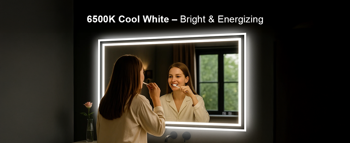 Дзеркало для ванної кімнати Youyijia з підсвічуванням, 70x50 см, з антизапарюючим покриттям, сенсорним вимикачем, 3 кольори світла, регулювання яскравості, 3500K-6500K