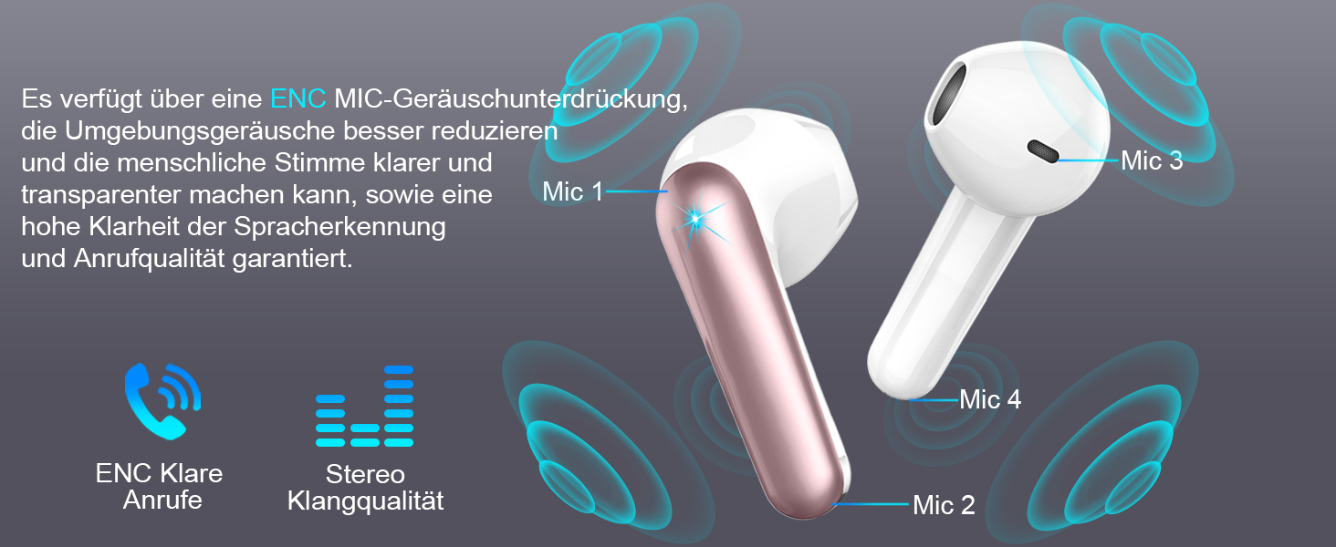 Навушники-вкладиші Drsaec Bluetooth бездротові, 4 мікрофони ENC, 2023, 47 годин (50 годин, рожеве золото)