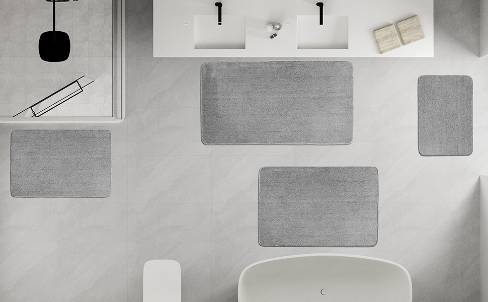 Набір килимків для ванної кімнати VOUNOT 2 шт. (60x90 см) – антиковзаючі, з мікрофібри, швидковисихаючі, сірого кольору