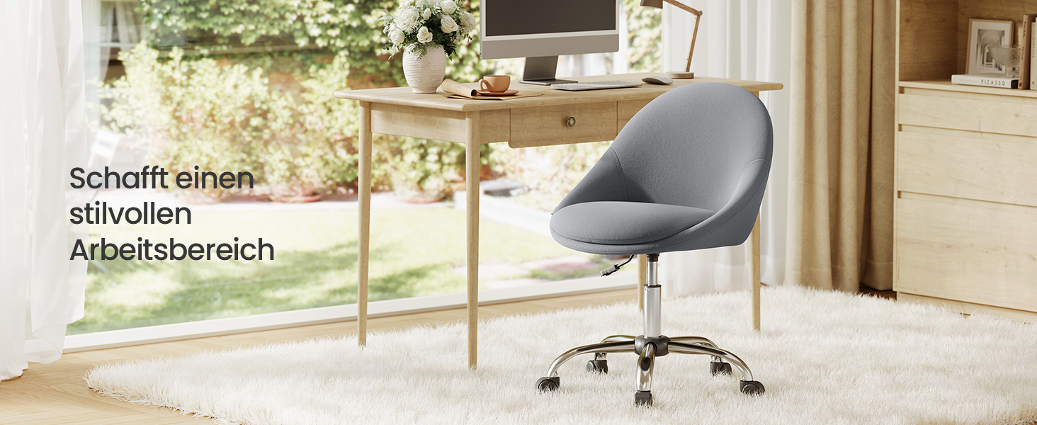 Крісло SONGMICS для офісу та дому, крісло для макіяжу, регульоване по висоті, сірий колір, тканина (OBG020G04)