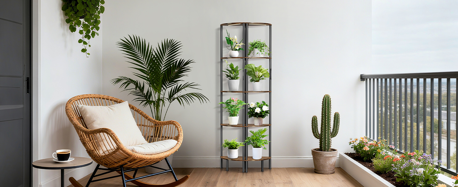 LED торшер з полицею, 3 режими світла, димування (сенсор/пульт), кутова полиця 5 рівнів, вузька книжкова шафа для вітальні, спальні, офісу, чорний