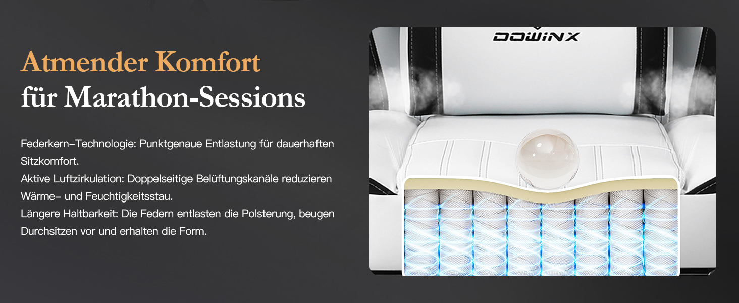 Ігровий крісло Dowinx з дихаючого PU-шкіри, з підніжкою, масажем, підтримкою попереку, велике та високе, ергономічне, з кишеньковим пружинним подушками, для дорослих та підлітків (Чорний та Золотий)