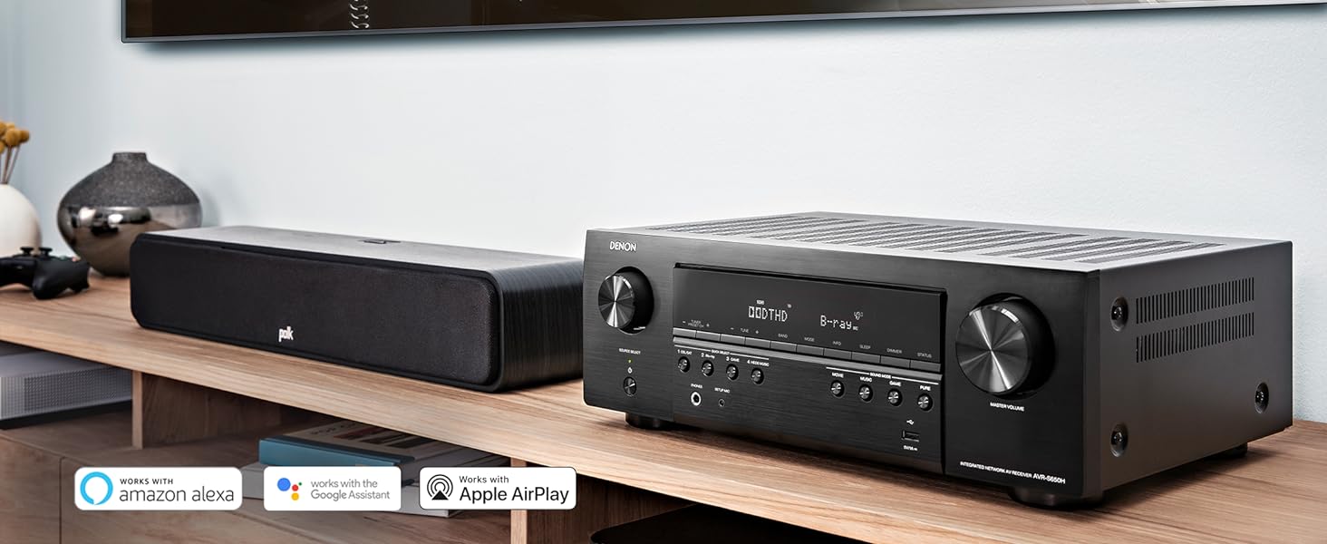 Канальний AV-ресивер Denon AVR-S650H, Alexa, 5 HDMI, Bluetooth, Wi-Fi, Dolby TrueHD, AirPlay 2, HEOS, 5.2-