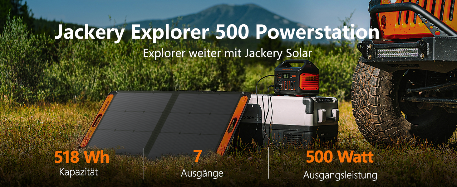 Jackery Explorer 500 - портативна електростанція, 518Wh, 230V/500W, LCD-дисплей для кемпінгу, подорожей та дому