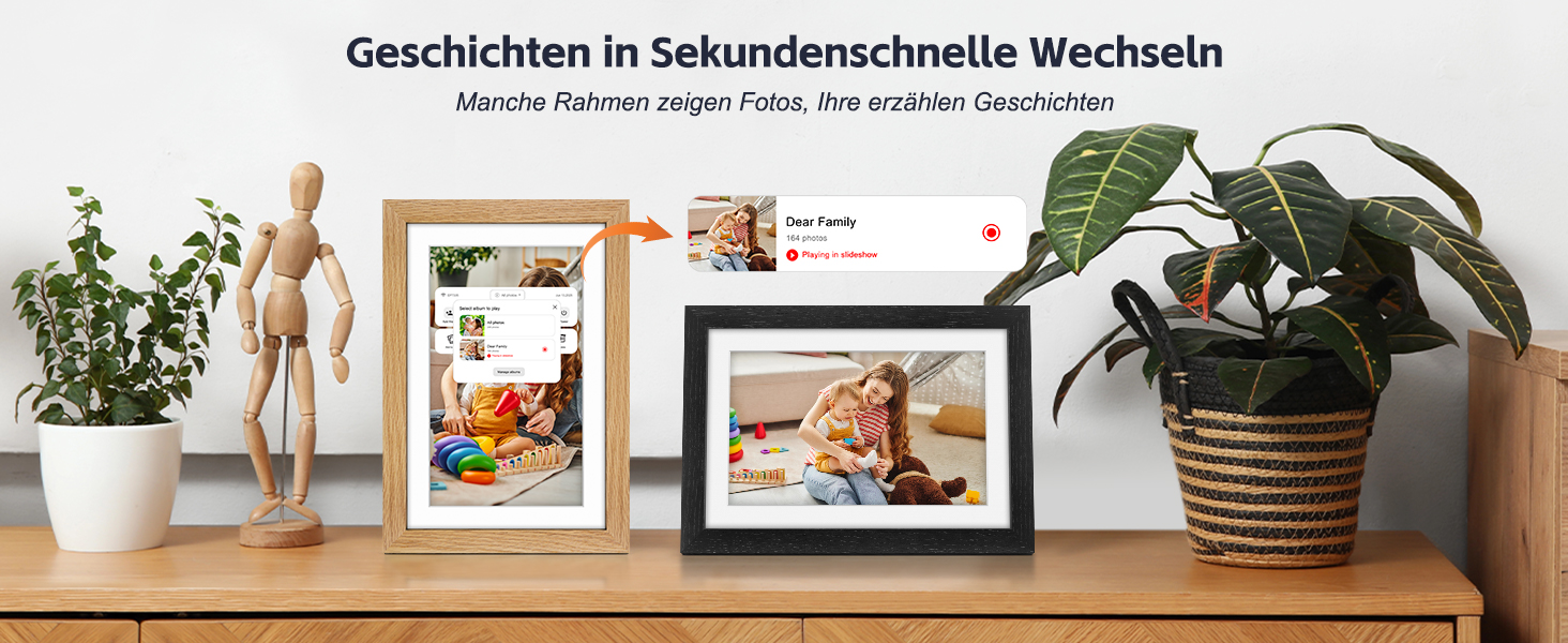 Цифровий рамка для фотографій з дерева, Wi-Fi, 32GB, 10.1 дюйма, IPS сенсорний екран, Frameo APP, подарунок, дуб (чорний дуб)