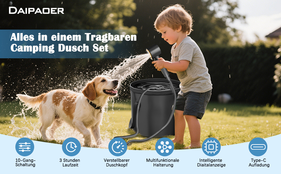 Портативна душова кабіна для кемпінгу з акумулятором 8000mAh, насосом та відром, комплект для відпочинку на природі, туризму, миття авто та тварин