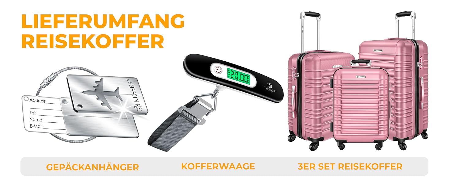 Набір валіз KESSER® 3шт. з жорстким корпусом: велика, середня, маленька. Рожевий колір. Валіза-тролі, валіза-чемодан, валіза на колесах з замком, ABS-пластик, телескопічна ручка, вага в комплекті.