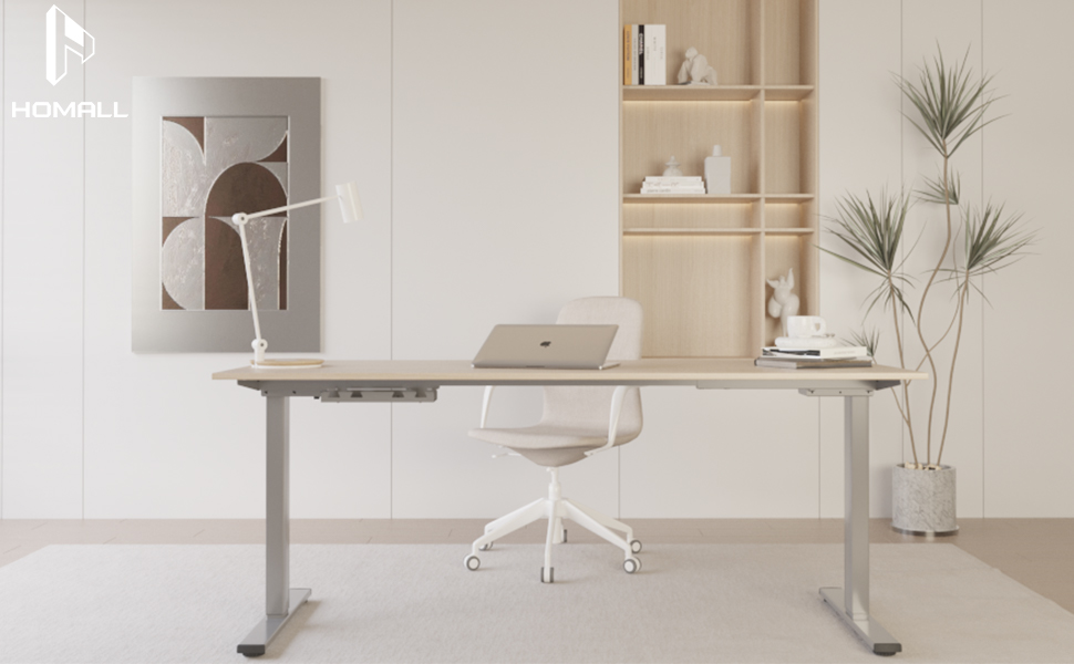 Електричний стіл Homall з регулюванням висоти, 2 мотори, підйом до 100 кг, телескопічний, пам'ять, захист від зіткнень, сірий