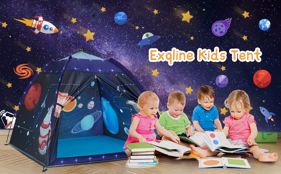 Дитячий намет Kinderzelt Exqline: ігровий намет-палатка для хлопчиків та дівчаток, космічна тематика (планети, сонячна система), подарунок на день народження або Різдво