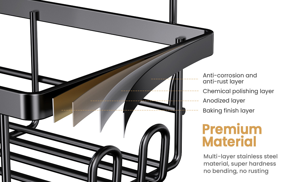 Душовий піддон з нержавіючої сталі без свердління, Аксесуари для зберігання органайзера для ванної кімнати, Органайзер для полиць у ванній кімнаті, Набір тримачів для мильних зубних щіток, Кухонний настінний кутовий декор, чорний, 5 шт.