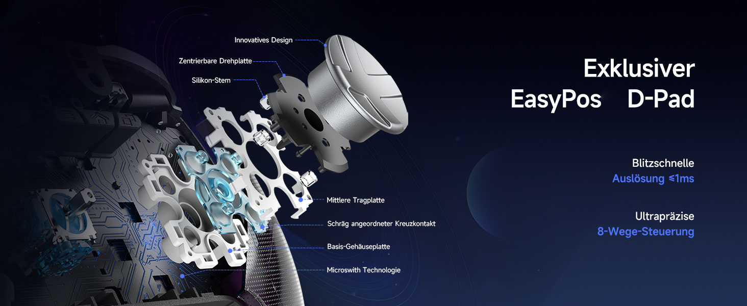 EasySMX D10 Контролер для ПК з зарядною станцією, бездротовий контролер з TMR джойстиком та 2-в-1 тригером, 1000Hz Polling контролер з RGB підсвічуванням для ПК/Switch/Android – Чорний