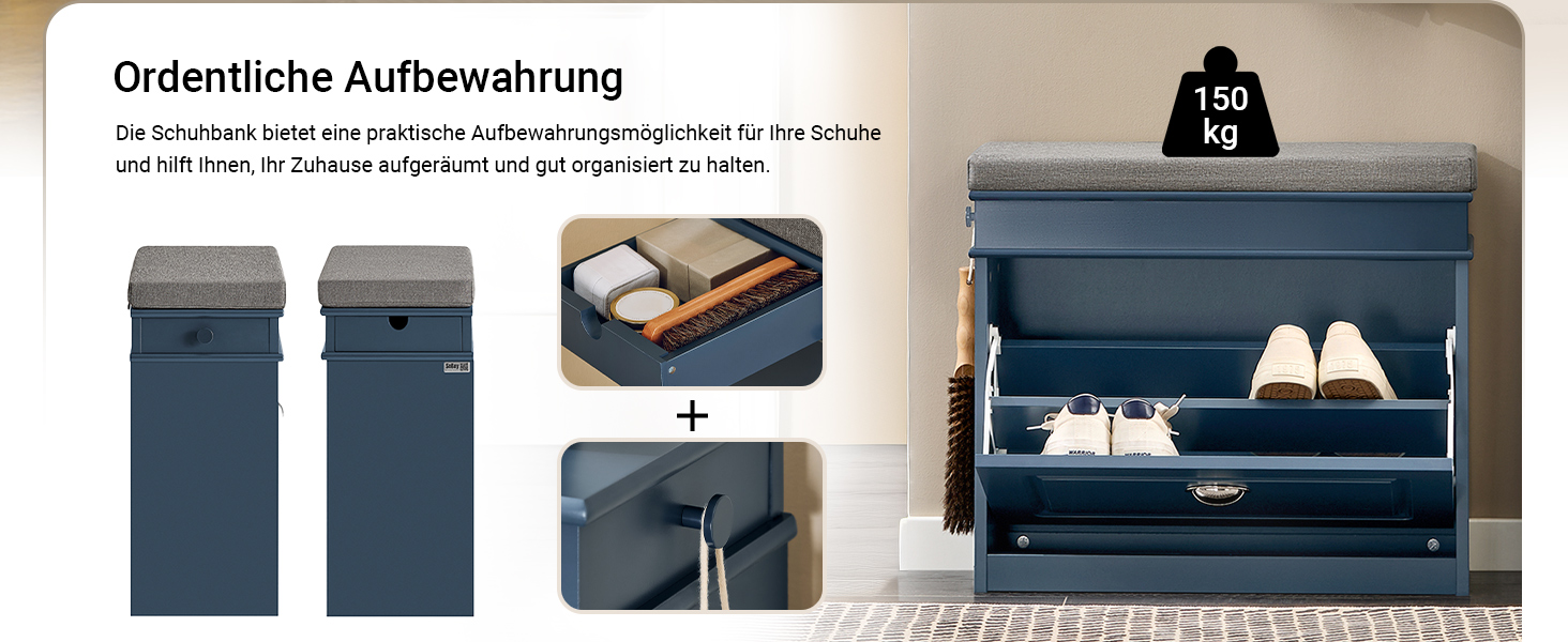 Полка для взуття SoBuy з сидінням та місцем для зберігання, вузька, 60x51x24 см, FSR82-K-HG (Короткий, Синій)