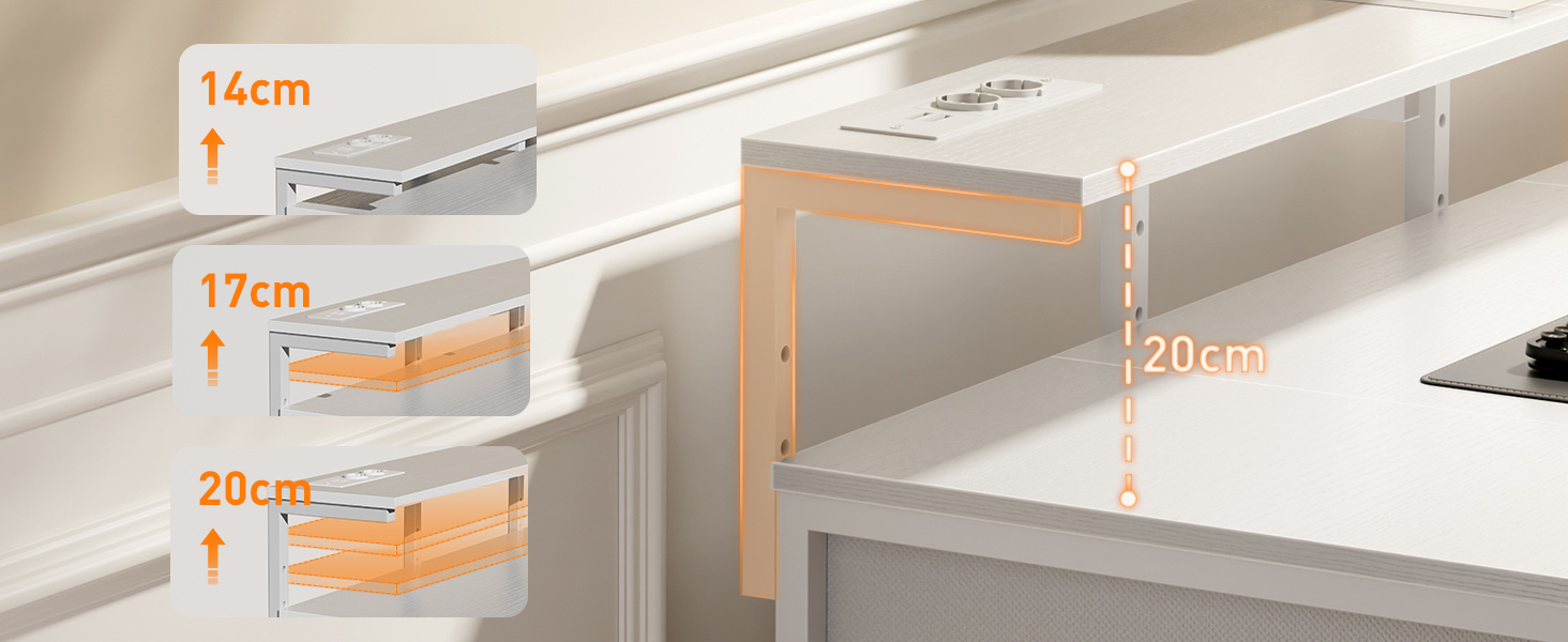 Комп'ютерний стіл з 8 висувними ящиками, 2 розетками та USB-портами, LED-підсвічуванням та підставкою для монітора, 120 x 50 x 74 см, білий