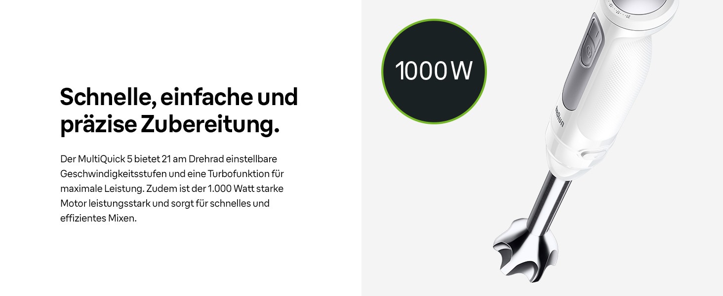 Блендер занурювальний Braun MultiQuick 5 MQ 50236 (білий, 2024) - 1000 Вт, 21 швидкість, нержавіюча сталь, насадки, SplashControl