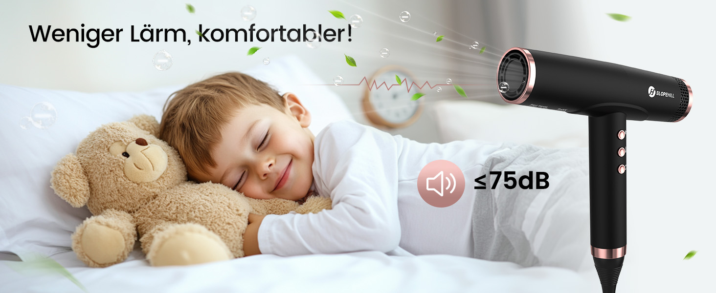 Іонний фен для волосся Slopehill з безщітковим двигуном 110,000 RPM, біокерамічний технологічний обдув, магнітний дифузор, низький рівень шуму, матовий чорний