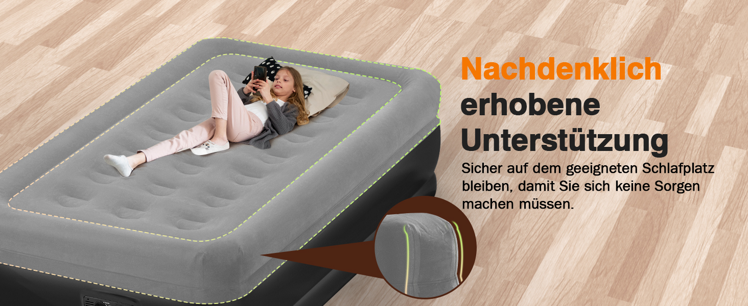 Надувне ліжко Lewondr на 2 особи з вбудованим насосом, 191x99x46 см, сірий, для кемпінгу, дому, гостей, подорожей (250 кг)