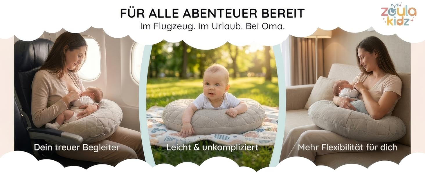 Надувна подушка для годування Zoula Kidz Stillmond Mondkissen - портативна, з бавовняним чохлом OEKO-TEX, регульована висота, для подорожей