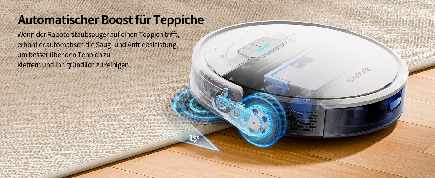 Робот-пилосос HONITURE G20 з функцією миття підлоги, 4000Pa, 3-в-1, для тварин, килимів, твердих підлог, з пультом дистанційного керування, білий