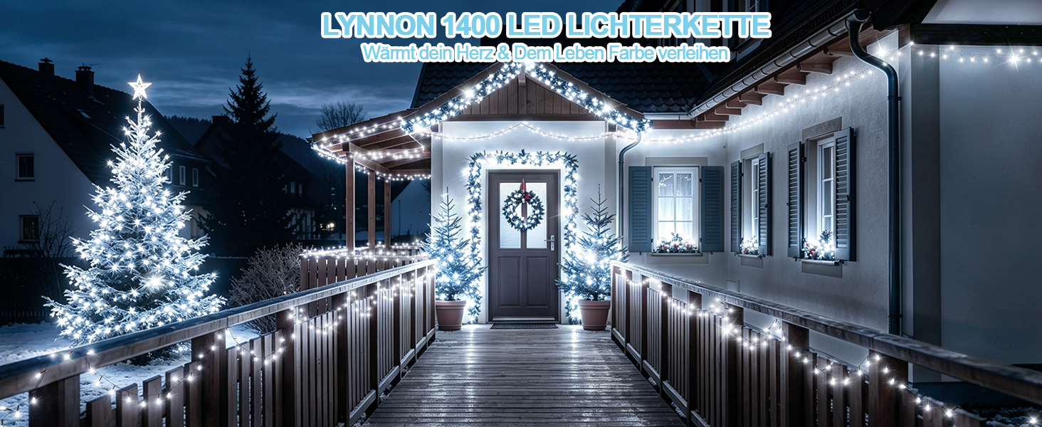 Світлодіодна гірлянда для вулиці та дому 30м, 1400 LED, водонепроникна, 8 режимів, з пультом та таймером, біле світло (для саду, тераси, новорічного декору)