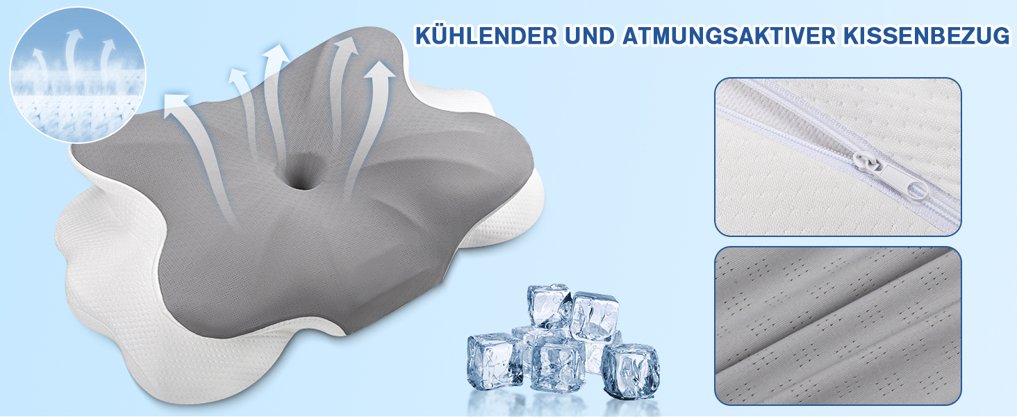 Ортопедична подушка для шиї з Memory Foam, проти болю в шиї та плечах, знімний чохол, сіра