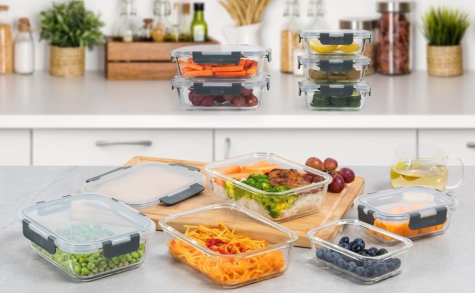 Набір скляних контейнерів для їжі Igluu Meal Prep (10 шт) — 370 мл та 1050 мл, герметичні ланч-бокси для зберігання продуктів
