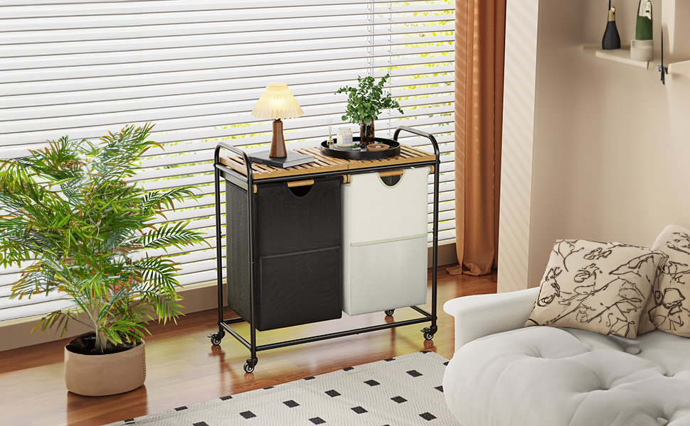 Кошики для білизни з сортувальником та висувними кишенями, 2 шт. (50 л, чорний/білий)